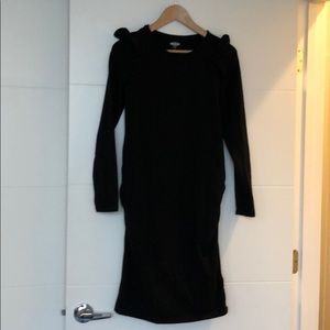 Maternity black dress with shoulder detail